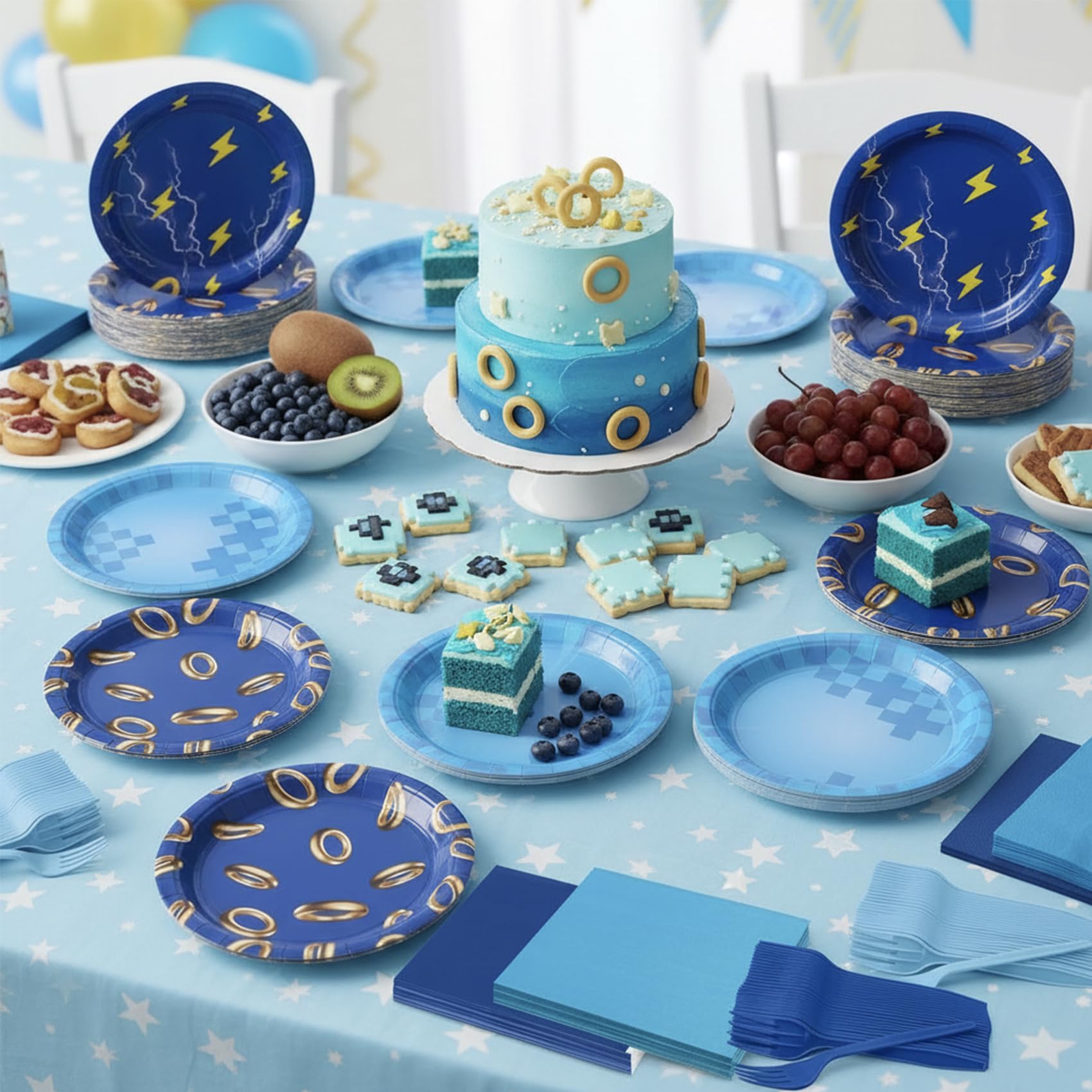 CENLBJ hedgehog napkins 6.5-inch, blue and gold ring theme for spills