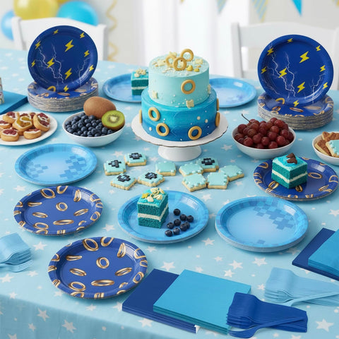 CENLBJ hedgehog napkins 6.5-inch, blue and gold ring theme for spills