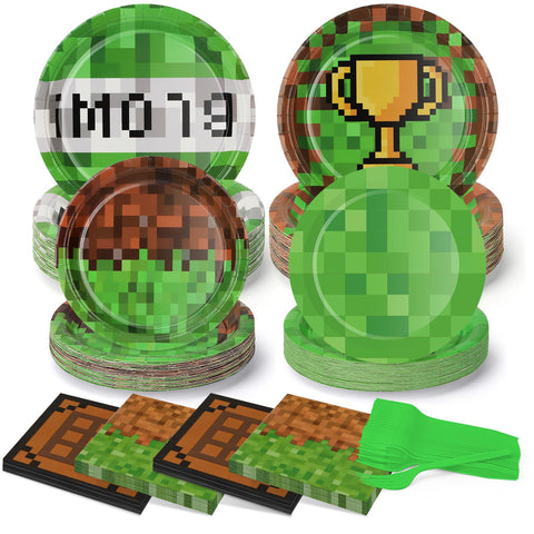 CENLBJ Pixel Party 9-inch plates pattern A for vibrant gaming celebrations.