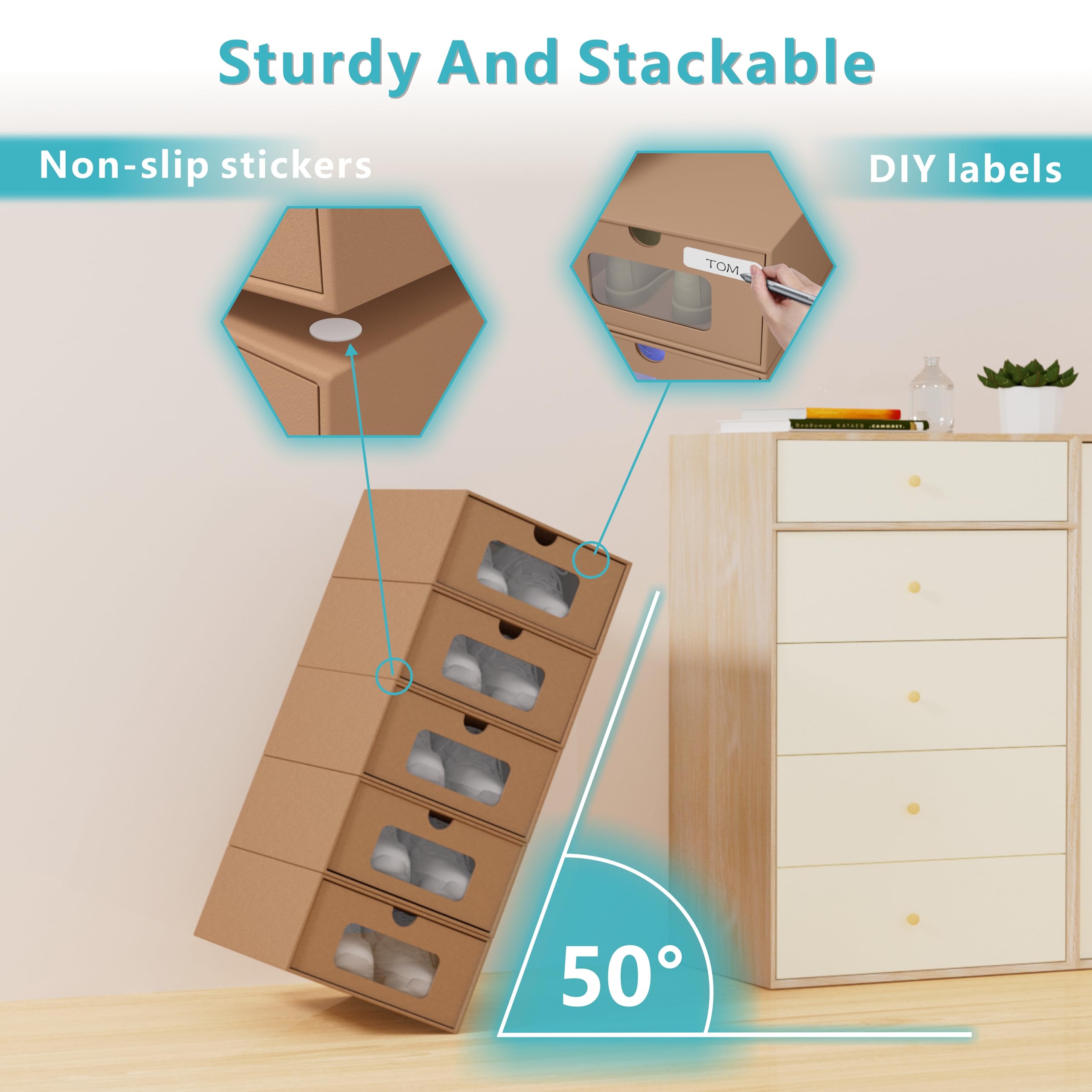 Ceptcher anti-slip stickers and dividers keep boxes stable.