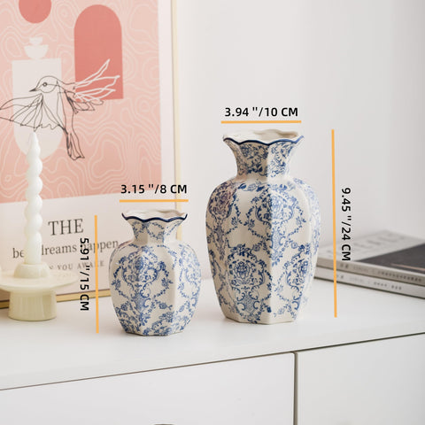 Ceradamay vintage blue ceramic flower vessel for classic decor displays
