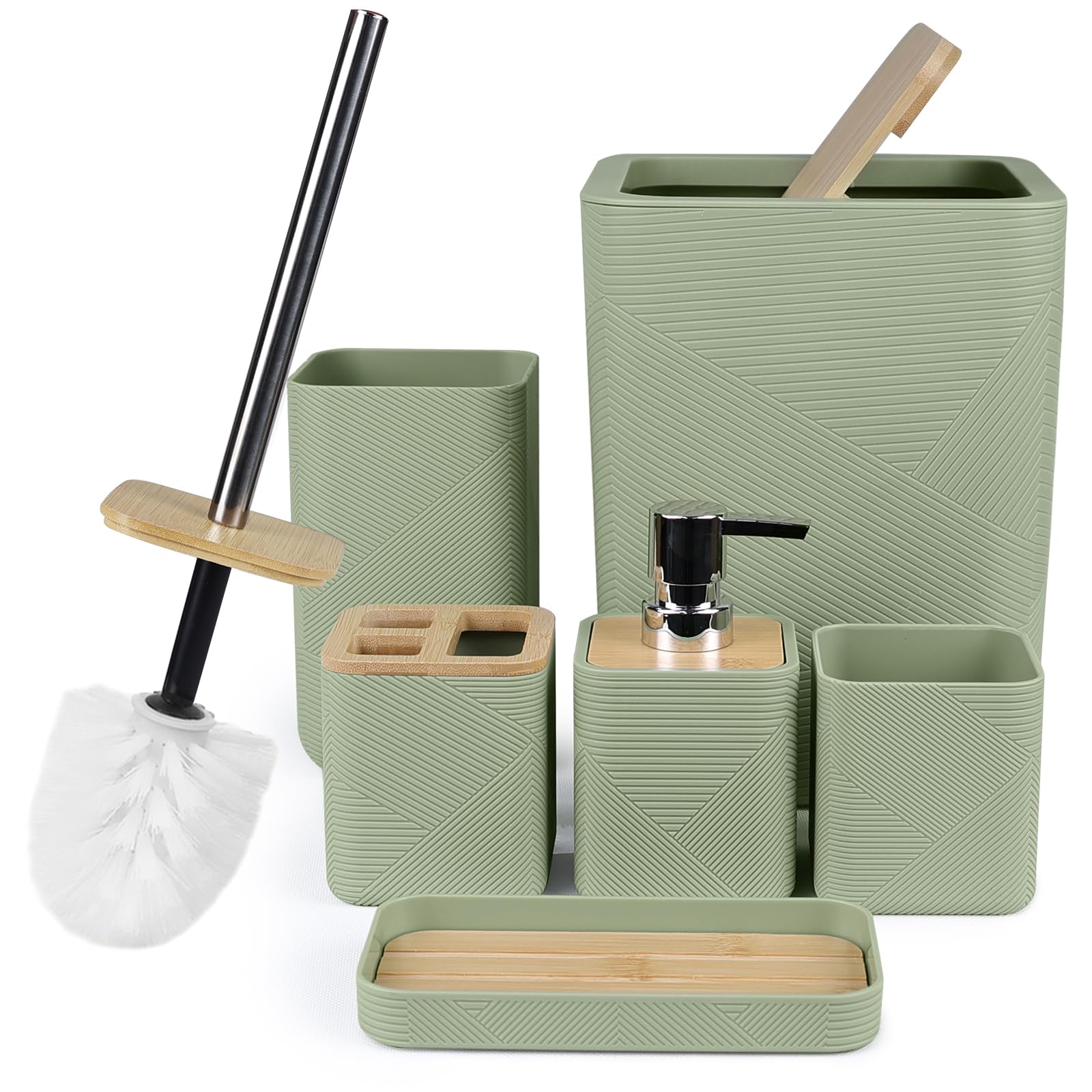 CERBIOR soap dispenser pump on green bathroom ensemble for durable, mess-free refills