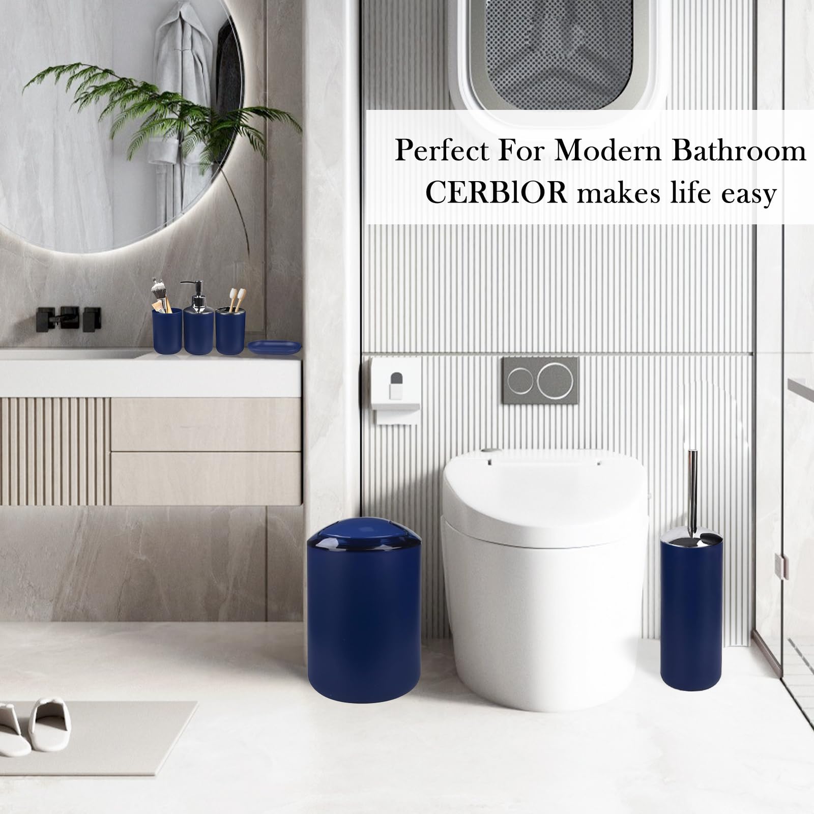 CERBIOR royal blue finish ties the set together