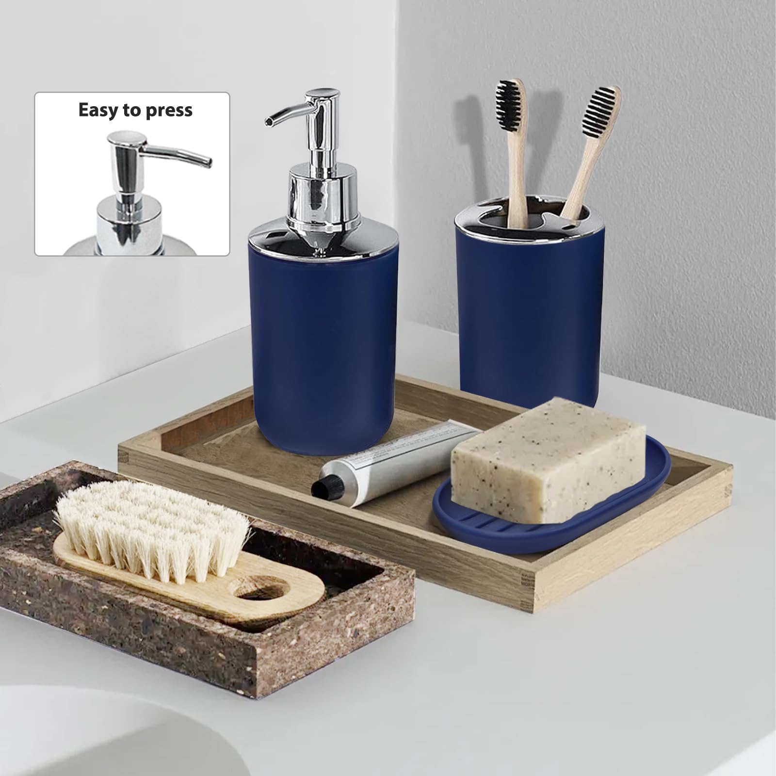 CERBIOR soap dish in royal blue complements sinks