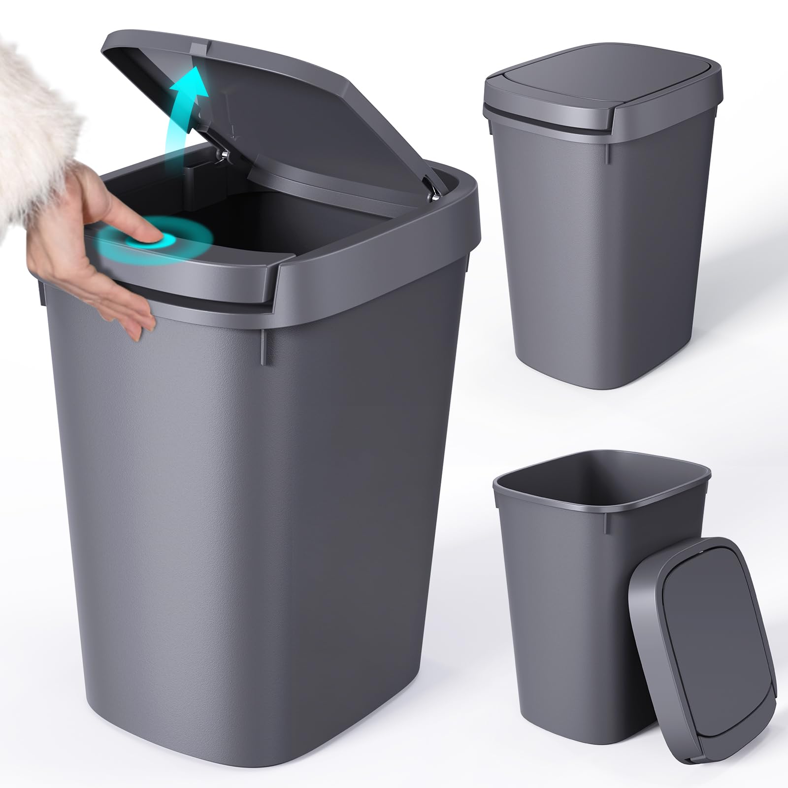 CEROELDA 3-pack trash can with press-top lid for easy waste disposal.