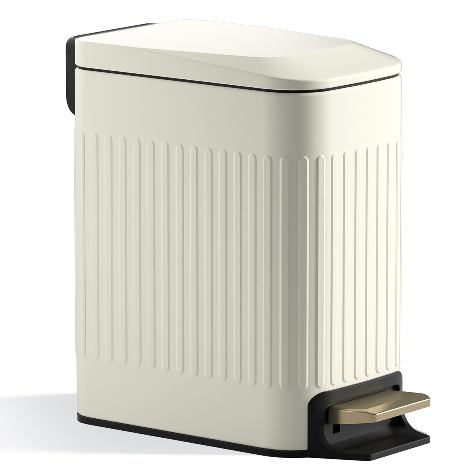 CEROELDA lid-soft-close trash can in beige fits compact bathroom spaces with quiet operation