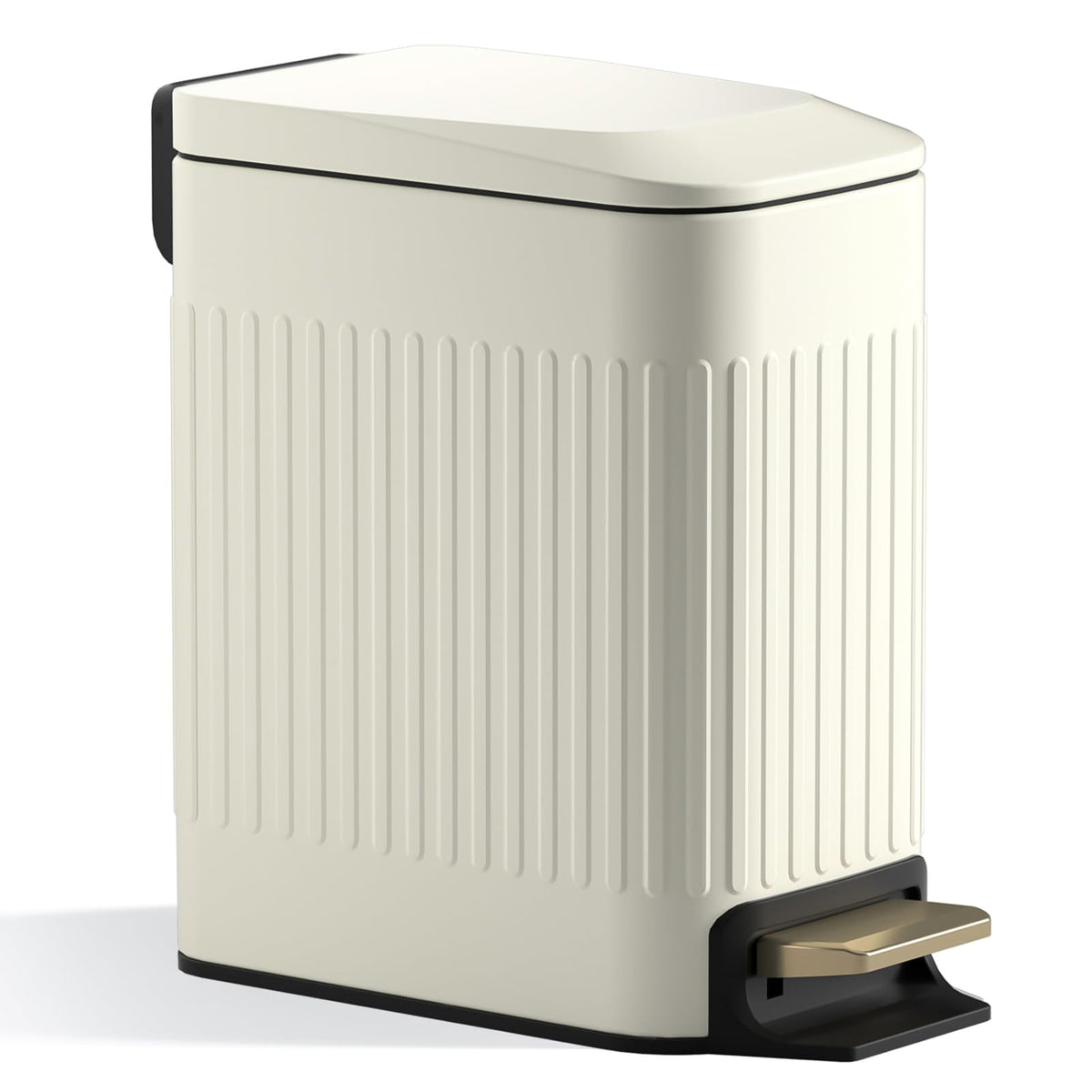 CEROELDA lid-soft-close trash can in beige fits compact bathroom spaces with quiet operation