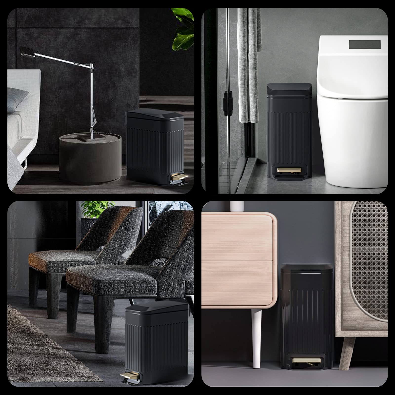 CEROELDA black-finish waste can complements modern bathrooms.
