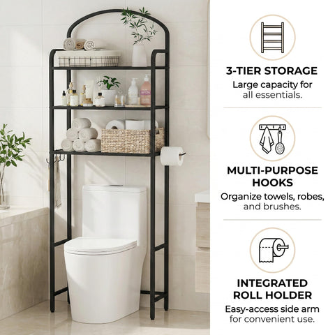Cerlyunzan 3-tier bathroom organizer over toilet for towels and essentials.