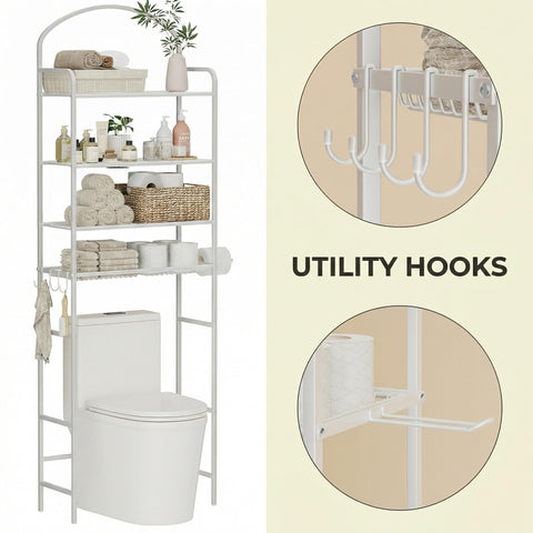 Cerlyunzan bathroom organizer with four hooks for robes and loofahs