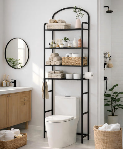Cerlyunzan bathroom organizer with hooks saves counter space and adds robe storage
