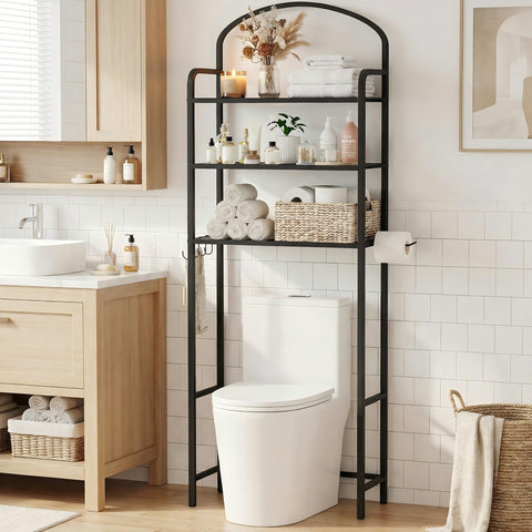 Cerlyunzan over-the-toilet unit in modern black finish for small bathrooms.