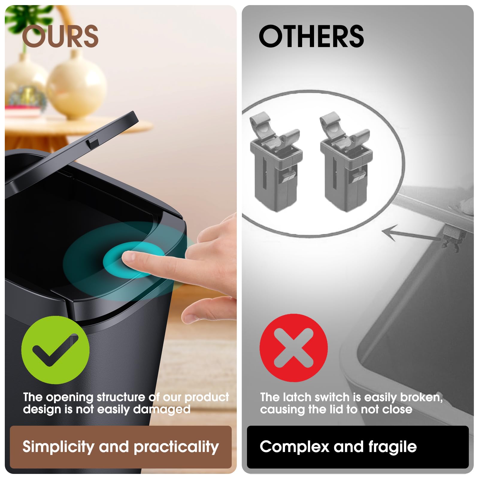 CEROELDA 3 Pack slim trash can in a narrow space, ideal for tight spots