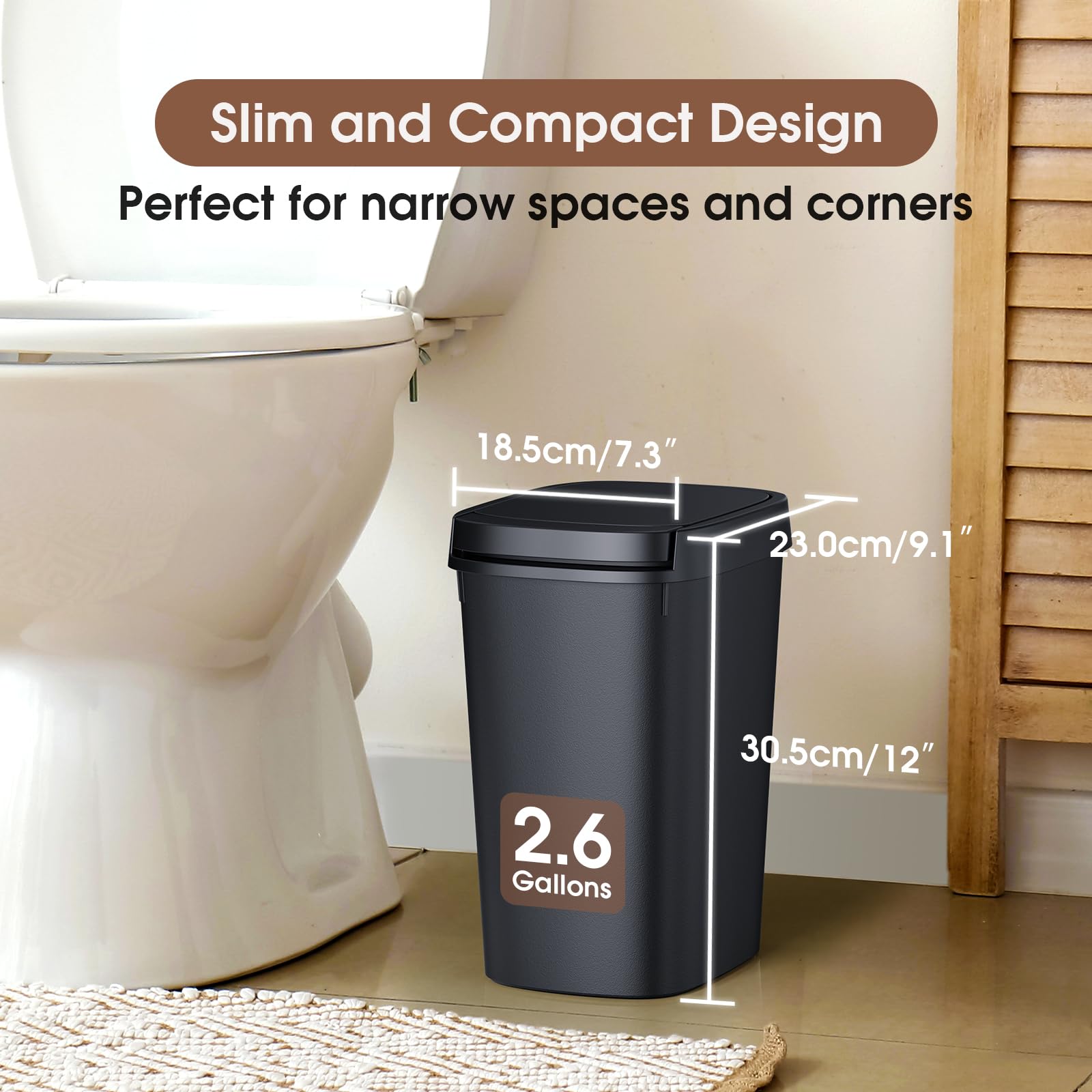 CEROELDA 3 Pack slim trash can showing pop-up lid for easy access