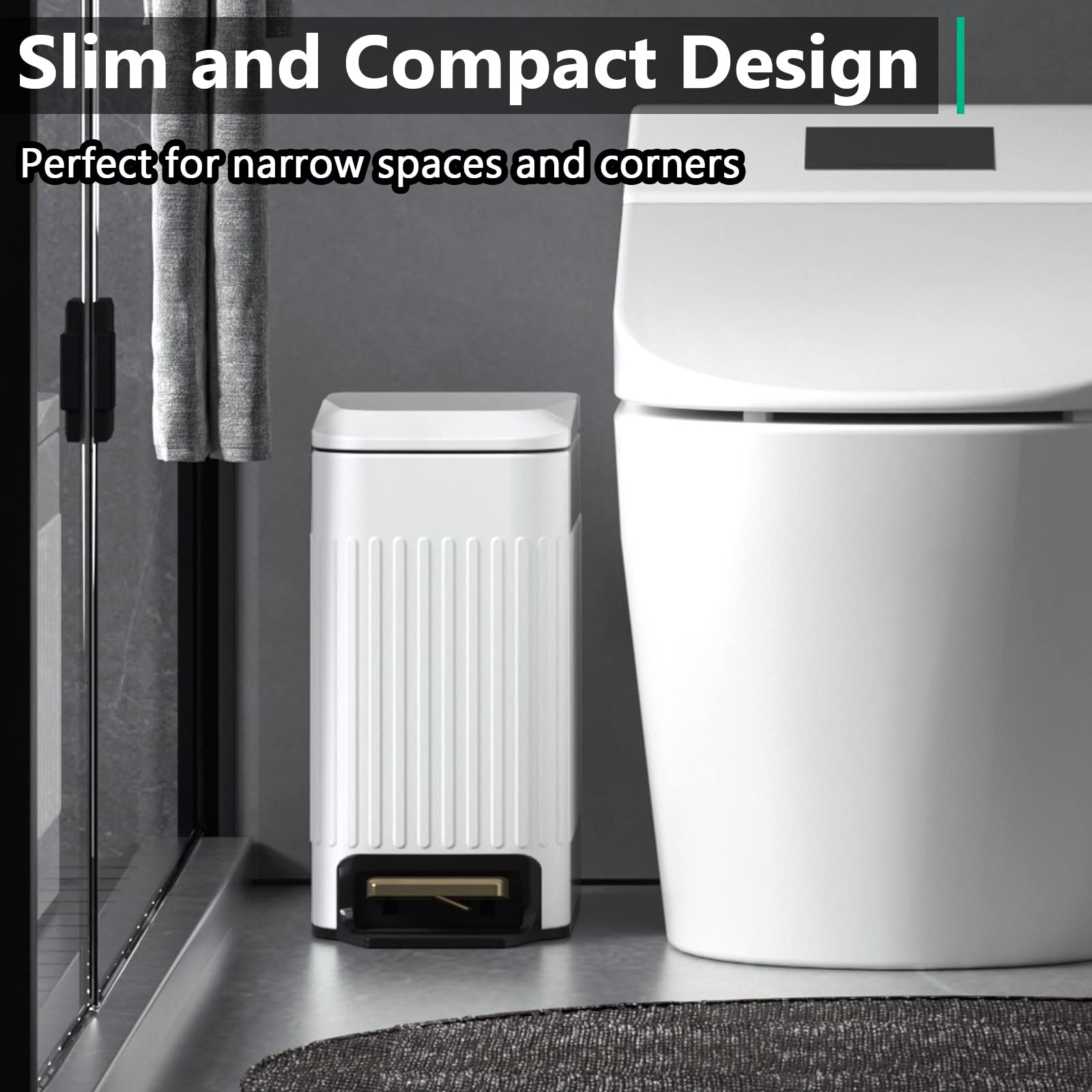 CEROELDA slim rectangular trash bin fits narrow spaces like under sinks