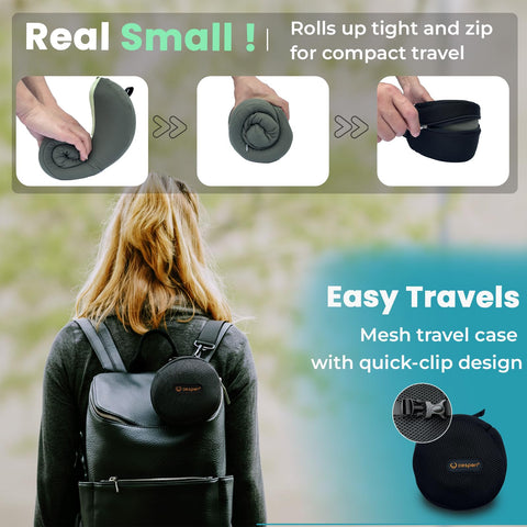 Cesperi Travel Neck Pillow breathable cover for cool, quick-dry comfort.