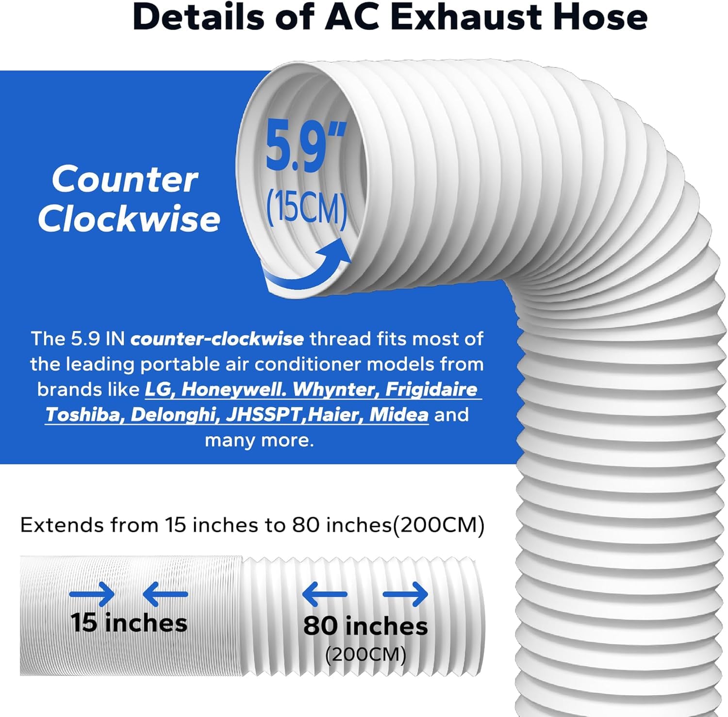 Cestluck 5.9-inch diameter hose with counterclockwise threads.