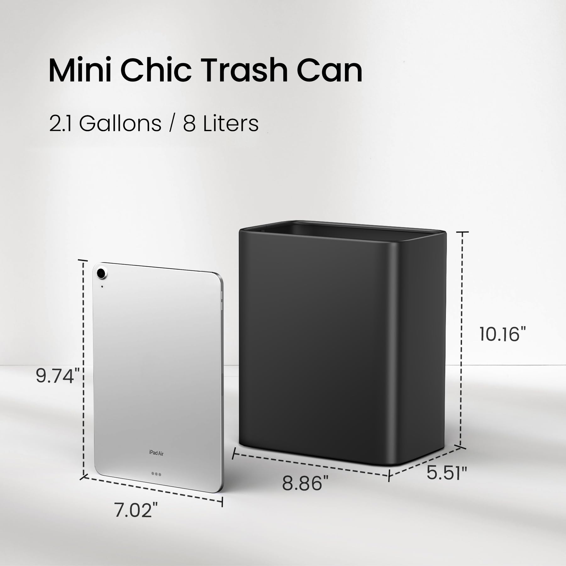 Cesun 2.1-gallon wastebasket fits under sinks and desks for discreet organization.