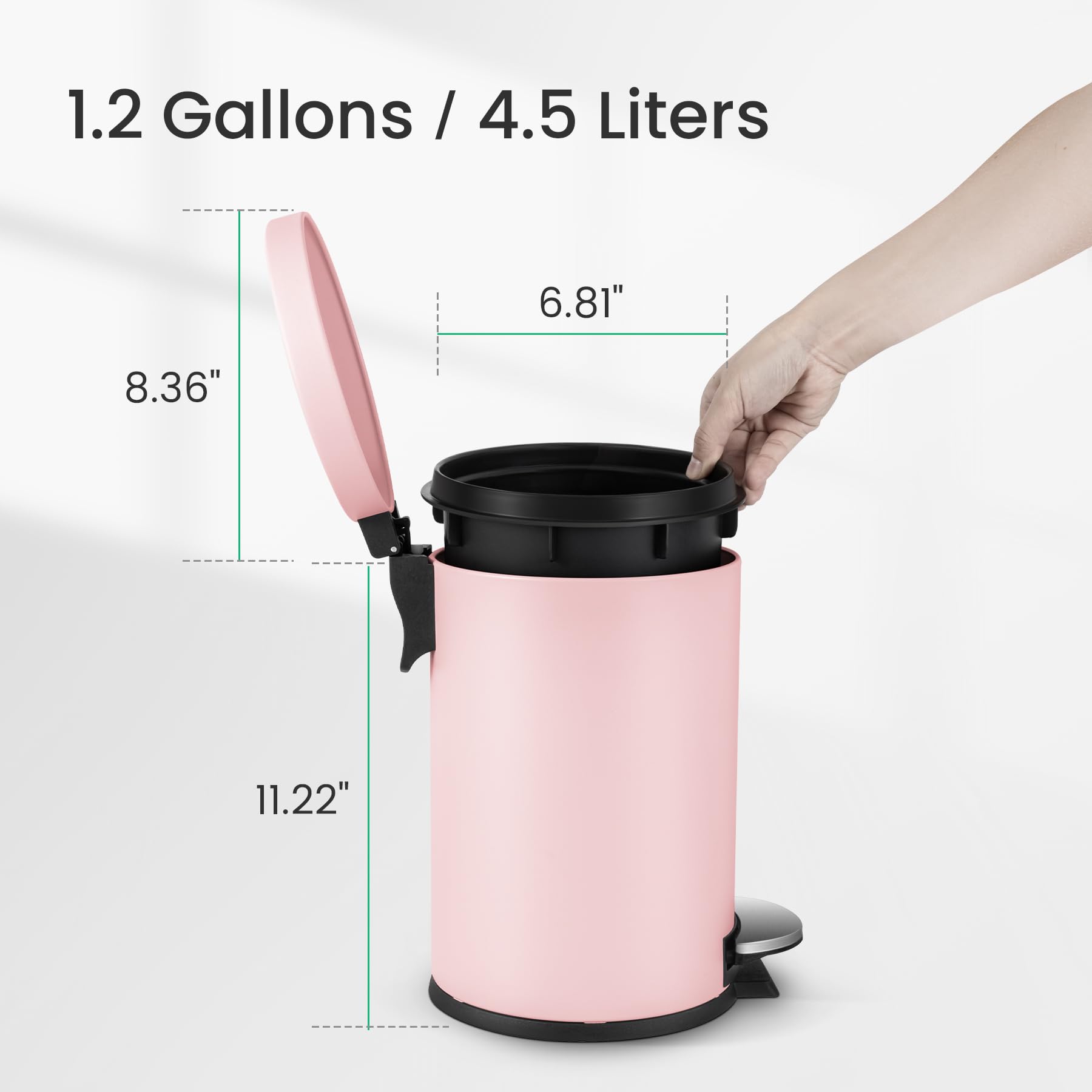Cesun pink wastebasket keeps odors contained in small spaces.