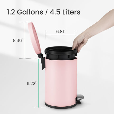 Cesun pink wastebasket keeps odors contained in small spaces.