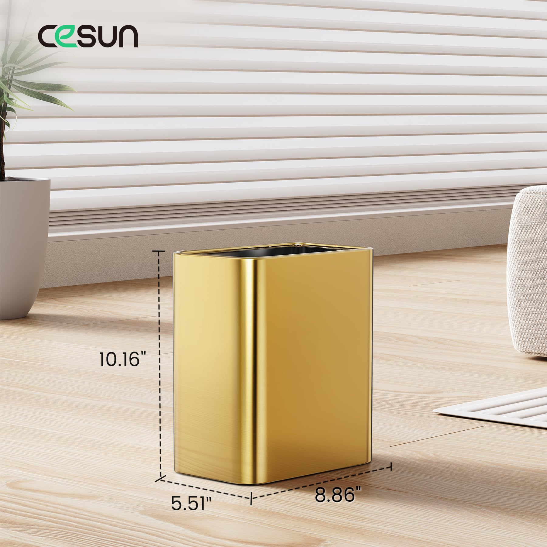 Cesun gold stainless steel trash bin with anti-rust finish.