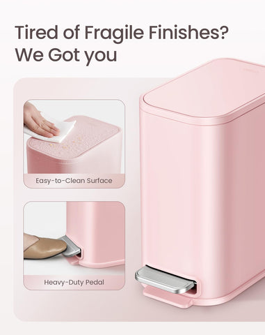 Cesun pink trash bin features removable inner bucket for easy cleaning.