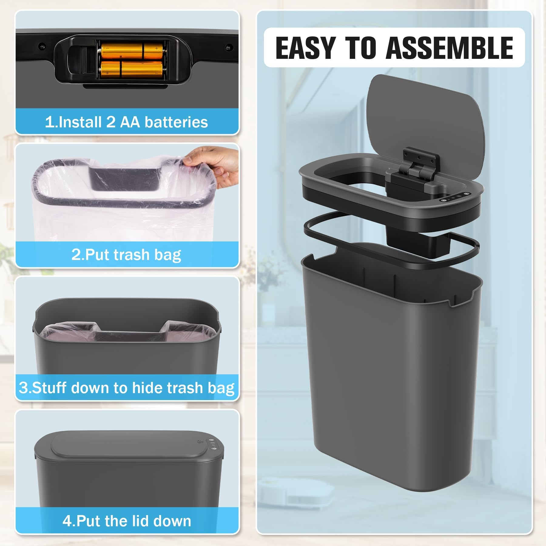 Cesun IPX5 waterproof trash can resists splashes in humid bathrooms.