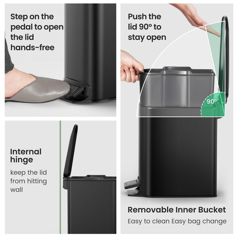 Cesun lid stays open at 90 degrees for hands-free bag changes.