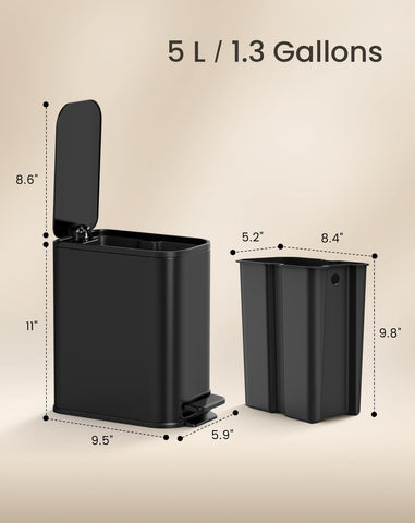 Cesun matte black trash can suits bathrooms and bedrooms