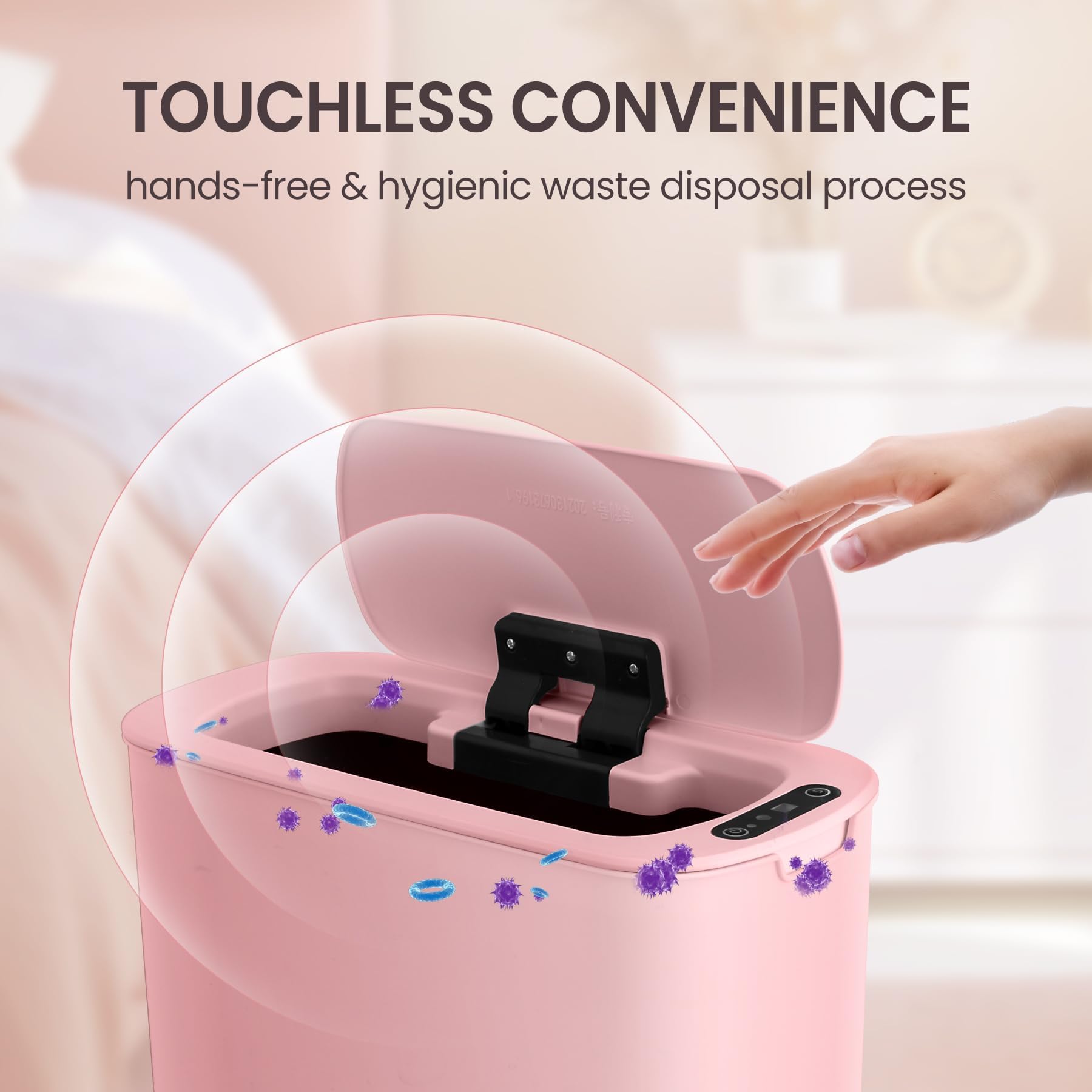 Cesun pink motion sensor trash can detection area, quick touchless operation.