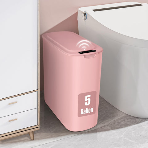 Cesun pink motion sensor trash can front view, ideal for small spaces.