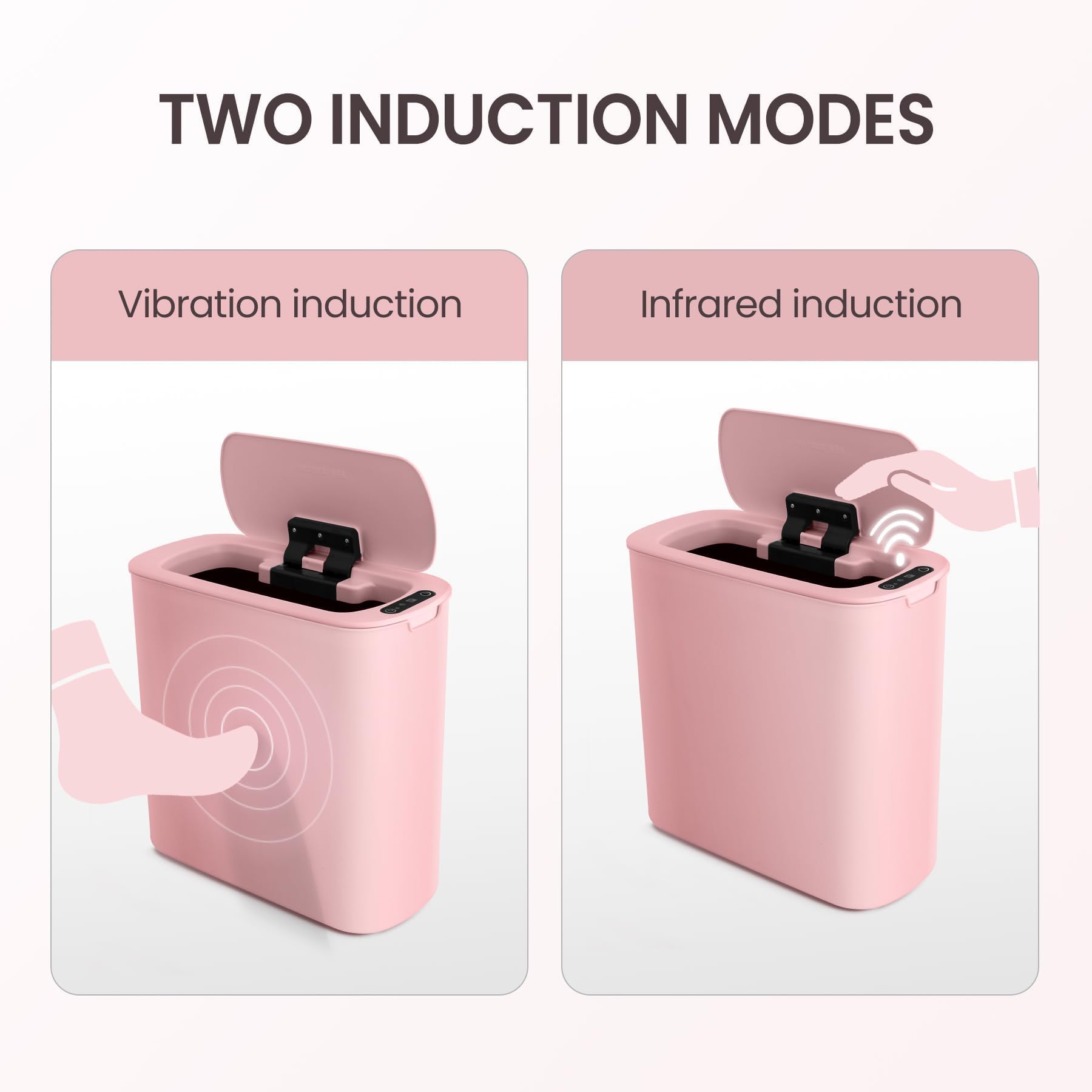 Cesun pink motion sensor trash can IPX5 surface, easy cleaning in humid spaces.