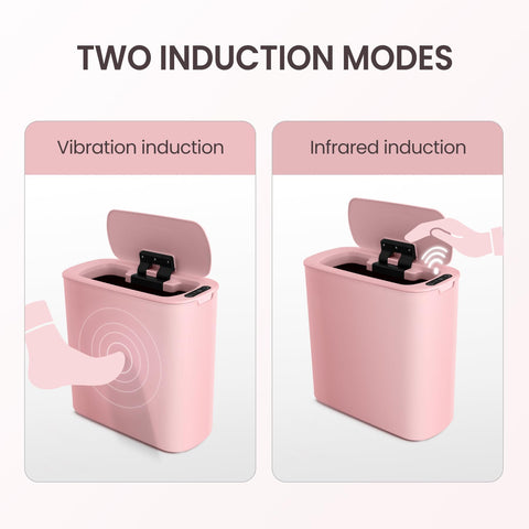 Cesun pink motion sensor trash can IPX5 surface, easy cleaning in humid spaces.