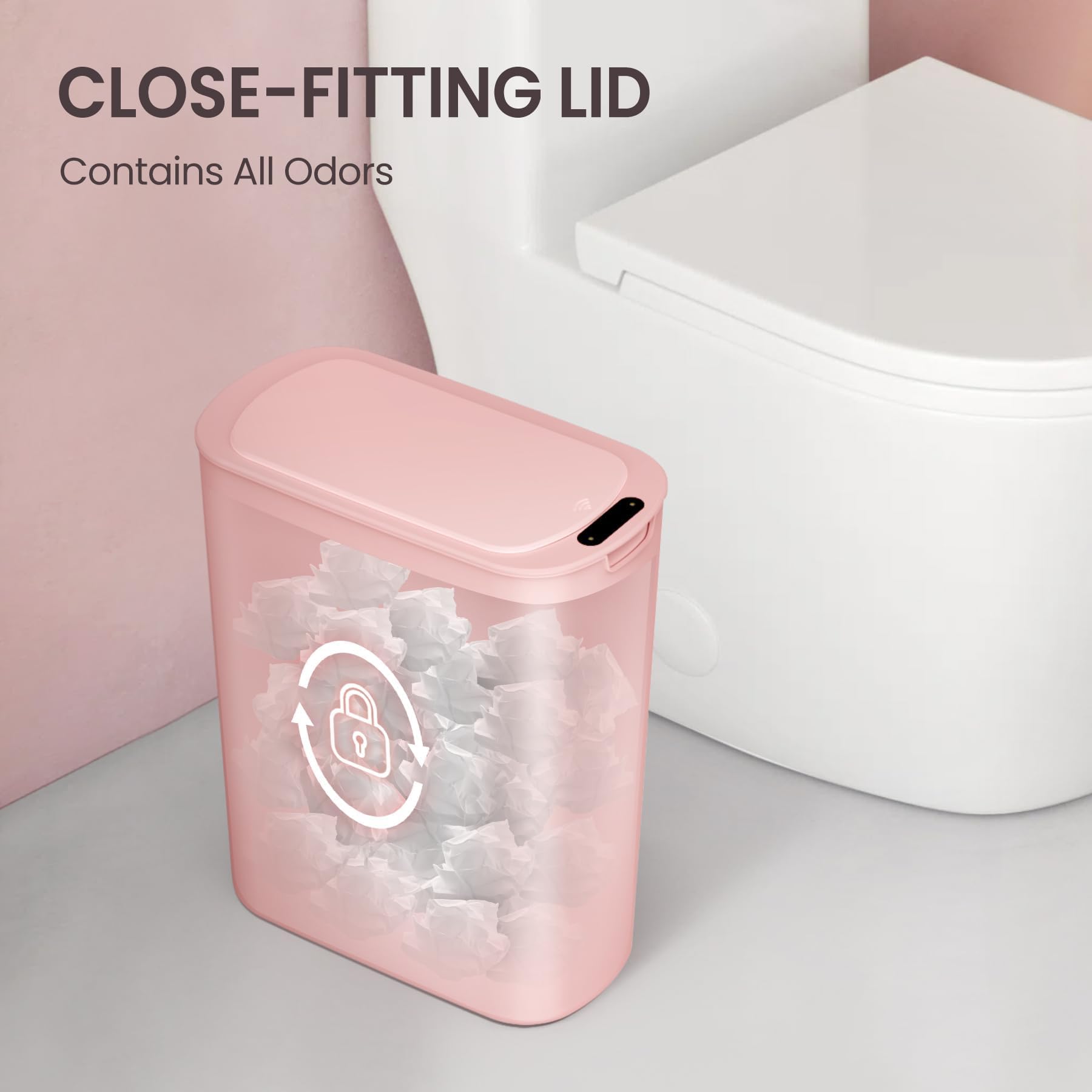 Cesun pink motion sensor trash can sealed lid, odor containment.