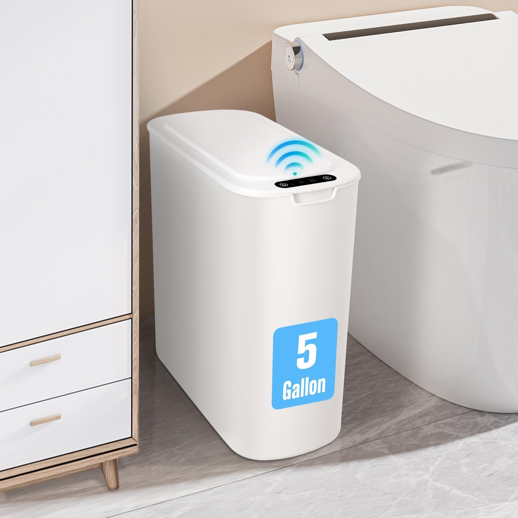 Cesun motion sensor trash can front view with touchless operation for mess-free disposal.