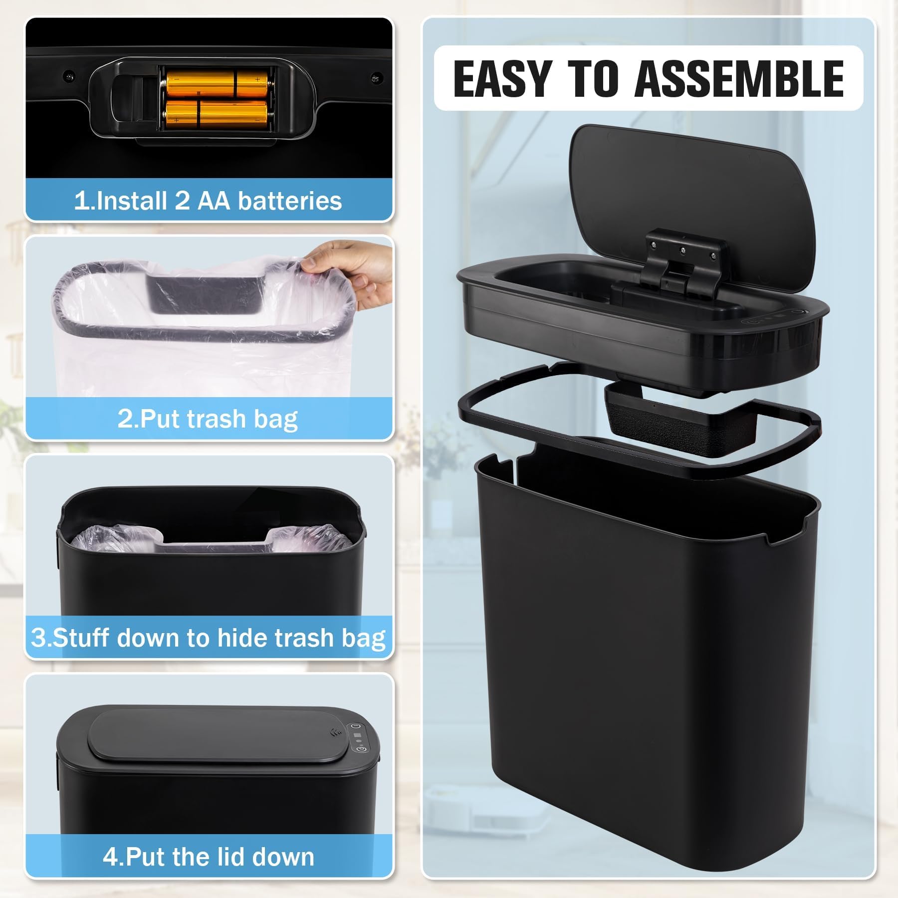 Cesun motion-sensor trash can manual button option for quick overrides.