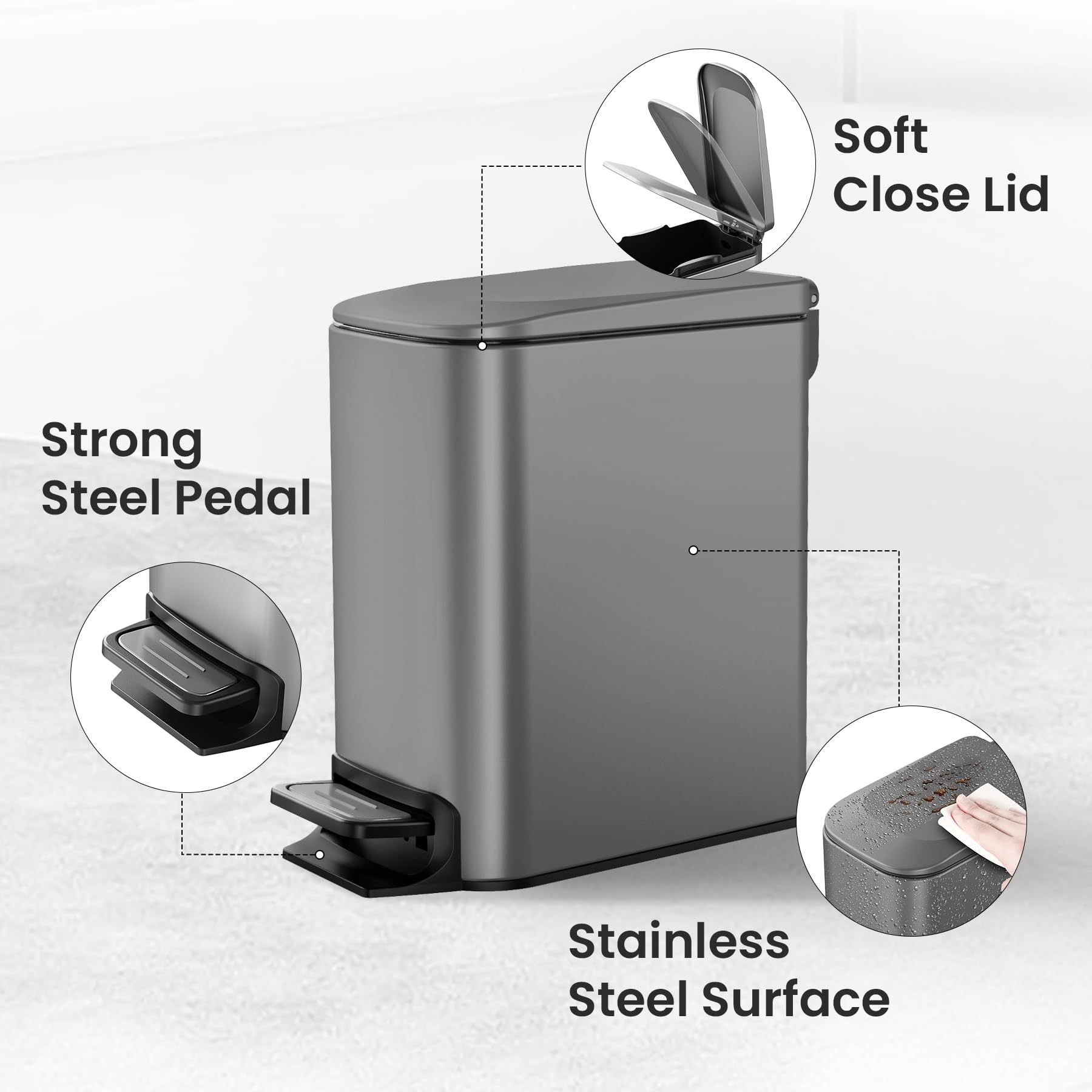 Cesun sturdy steel pedal provides durable, easy operation for daily waste disposal.