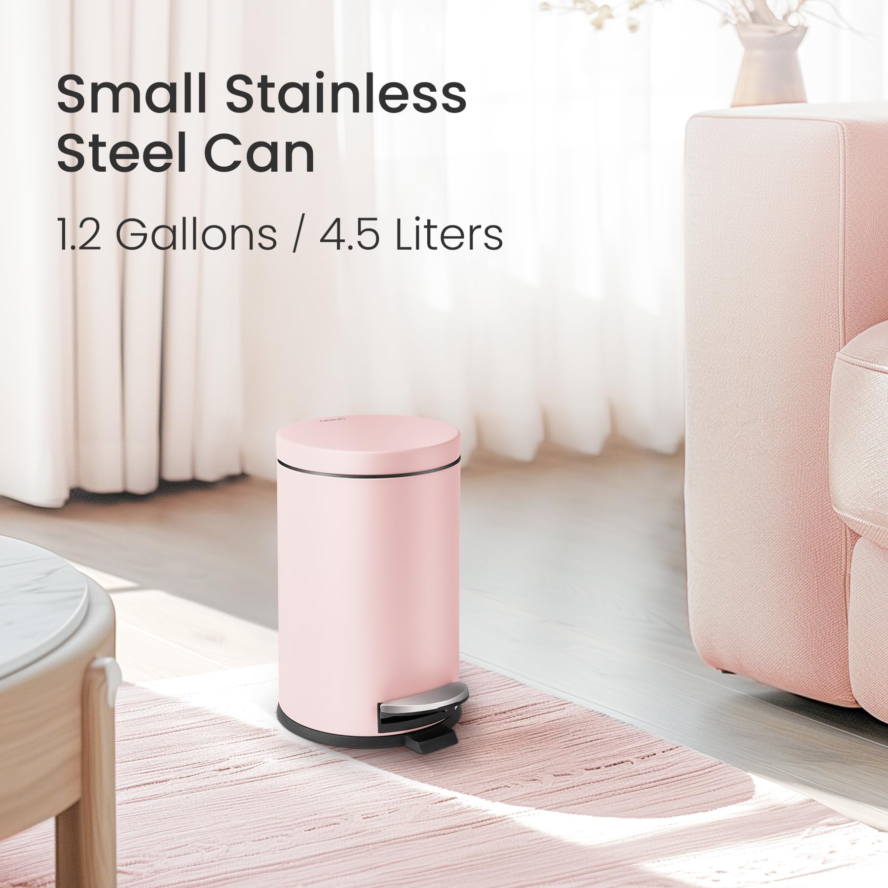 Cesun round pink trash can with soft-close lid for quiet daily use.