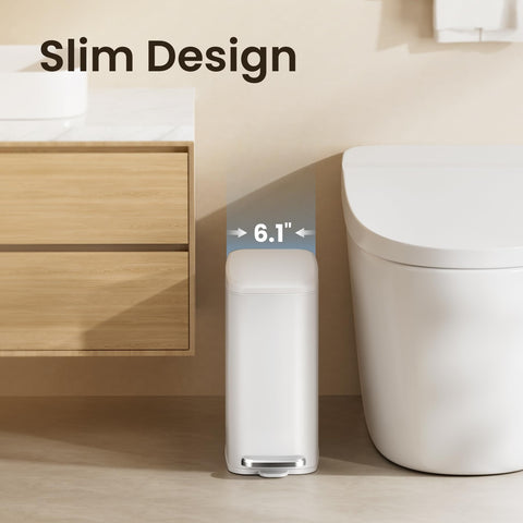 Cesun slim trash can side profile in white highlights compact design