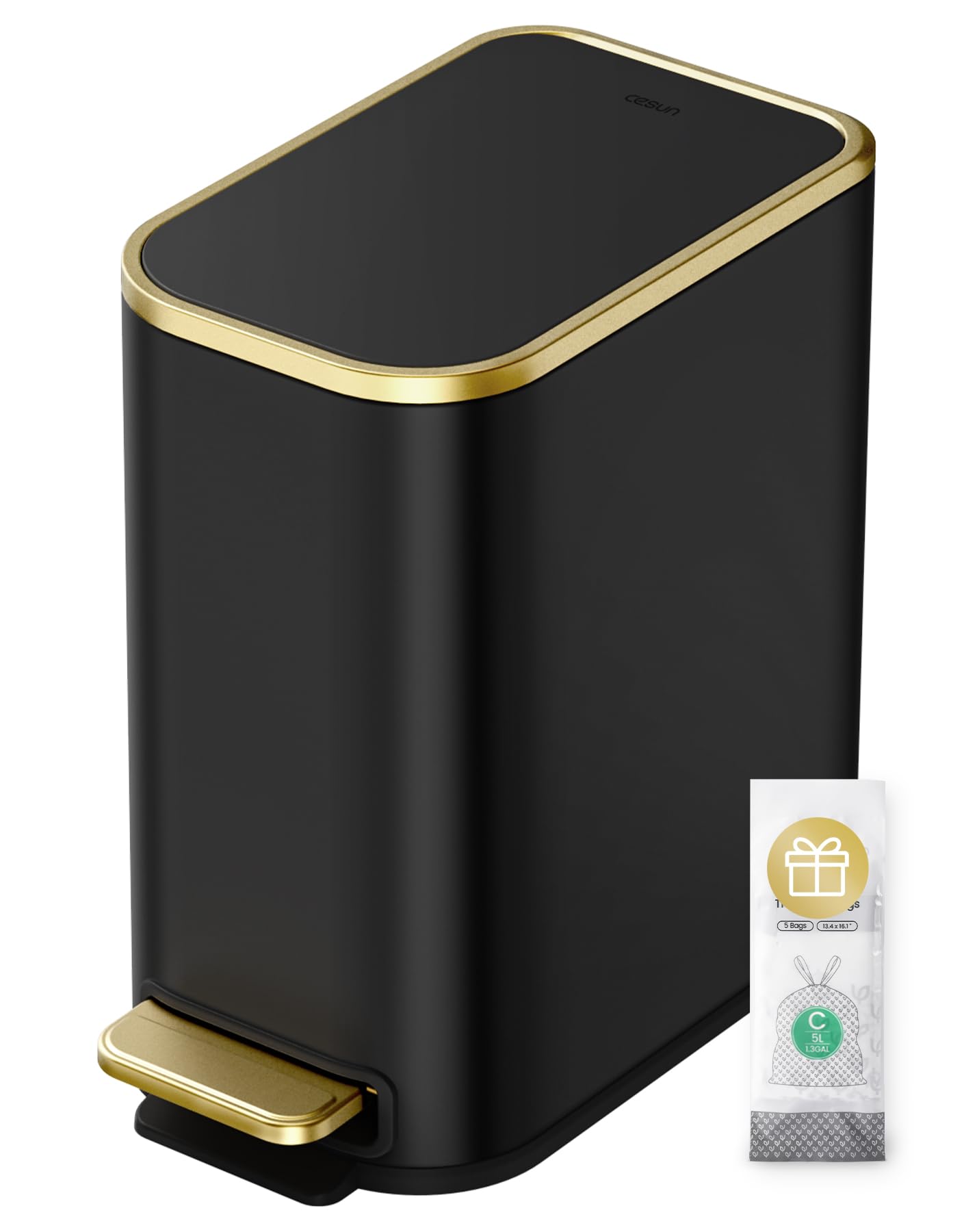 Cesun small bathroom trash can with lid soft close for quiet operation and odor containment.