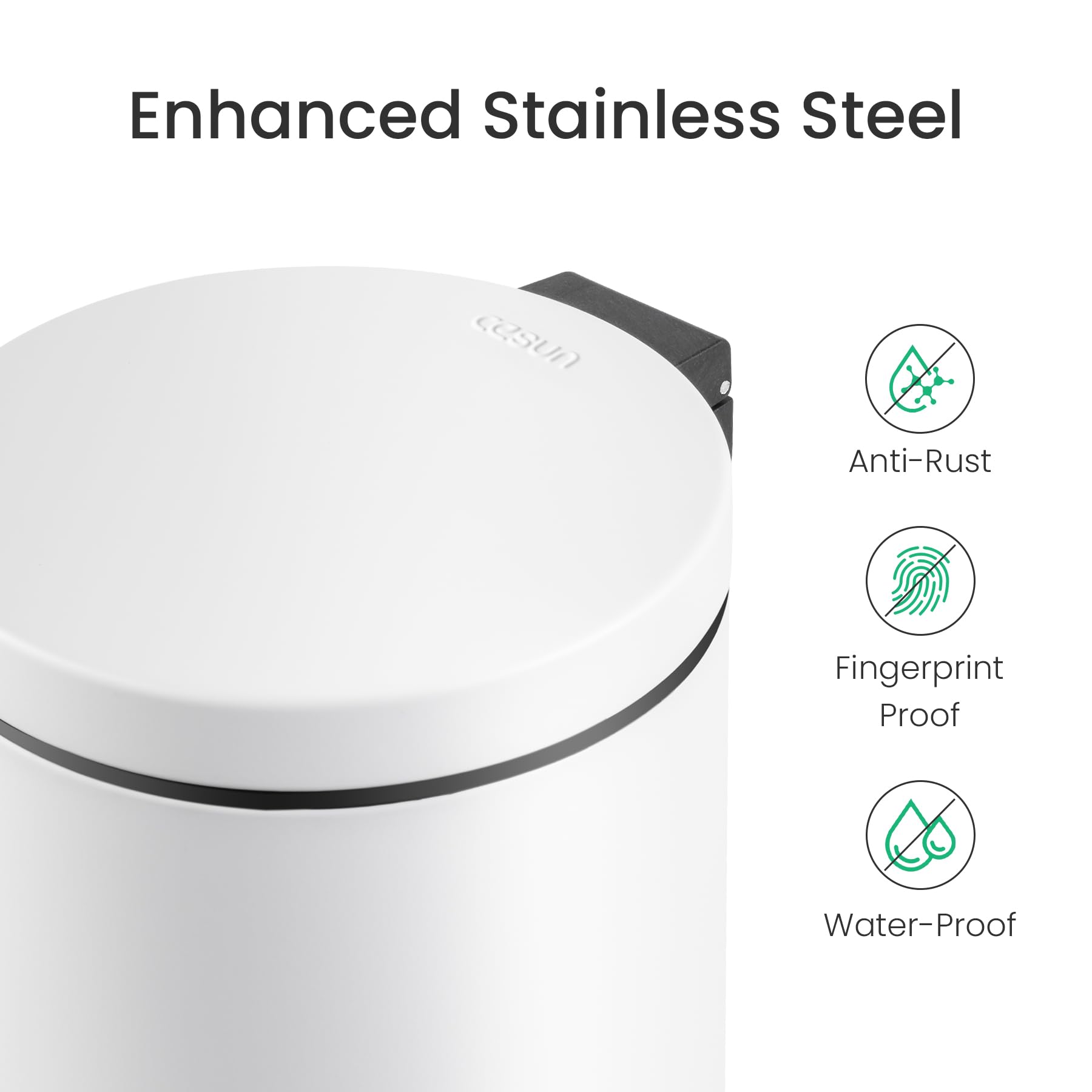 Cesun soft-close lid trash can for quiet, gentle closing.