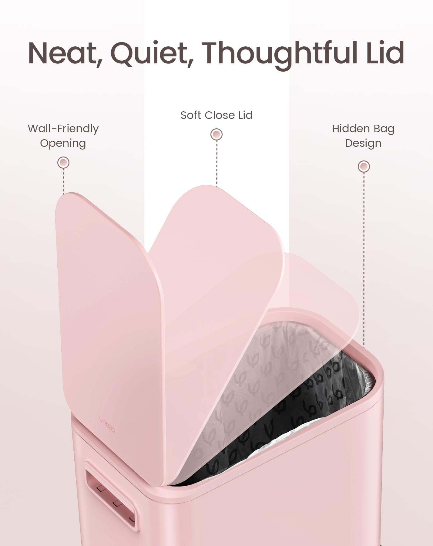 Cesun stainless steel pedal trash can in pink is durable and smudge-resistant.