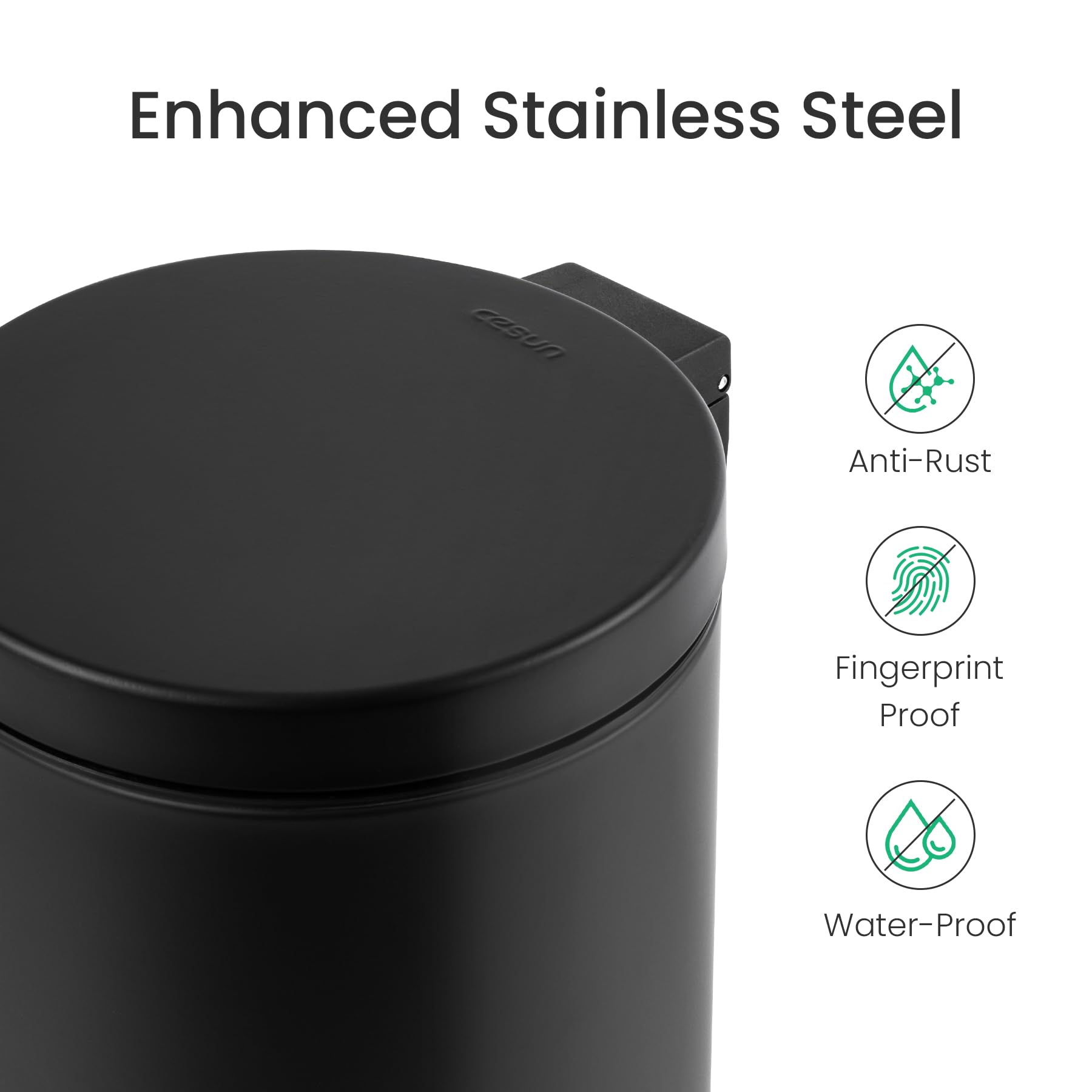 Cesun stainless steel pedal offers durability for everyday waste disposal.
