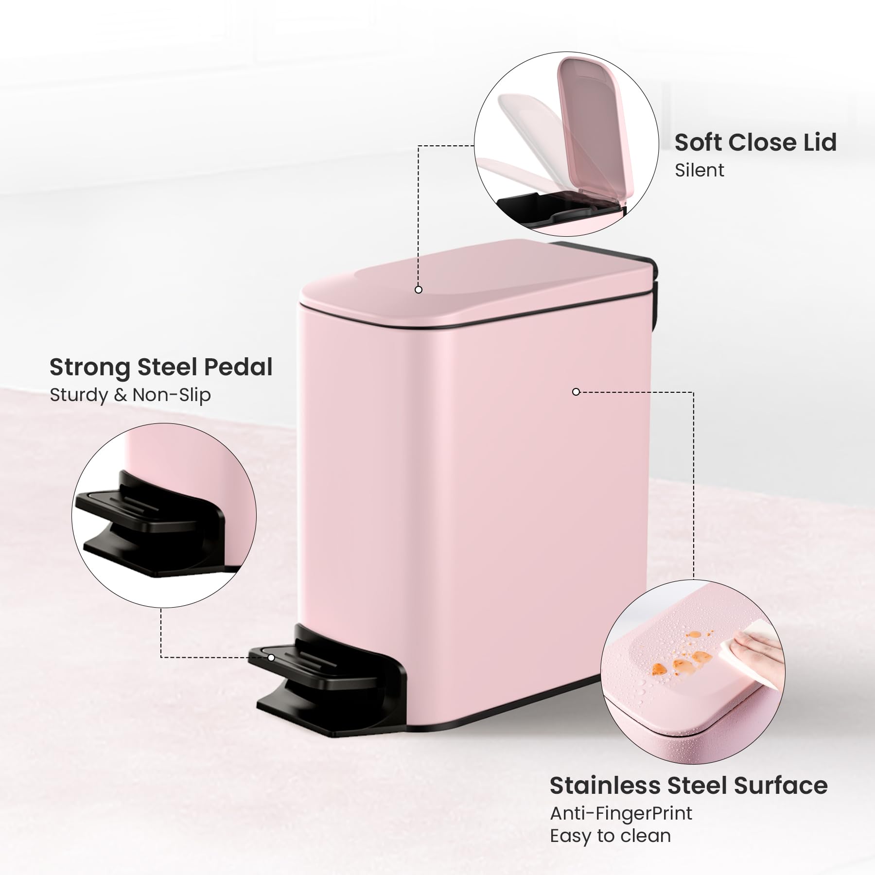 Cesun stainless steel pedal trash can with anti-fingerprint finish keeps a clean look