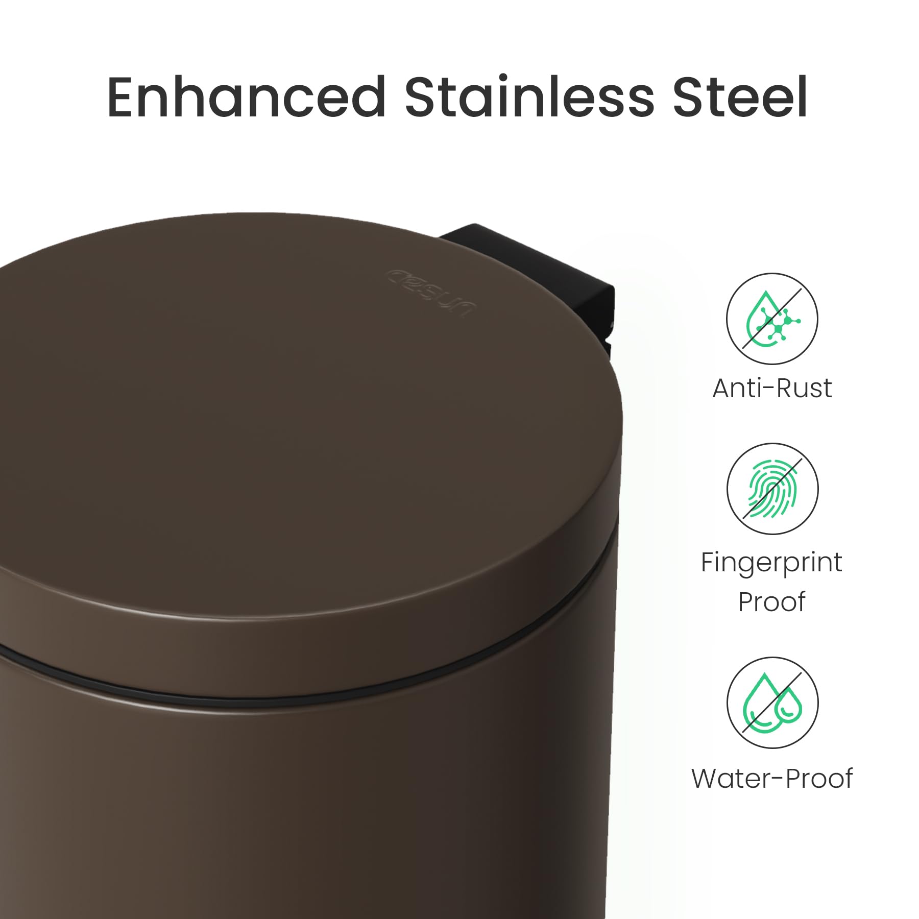 Cesun steel trash can with durable finish for everyday use