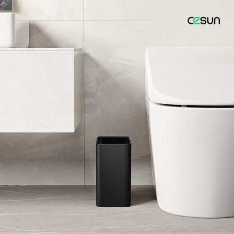 Cesun matte-black open-top bin enables easy waste disposal in tight spaces.