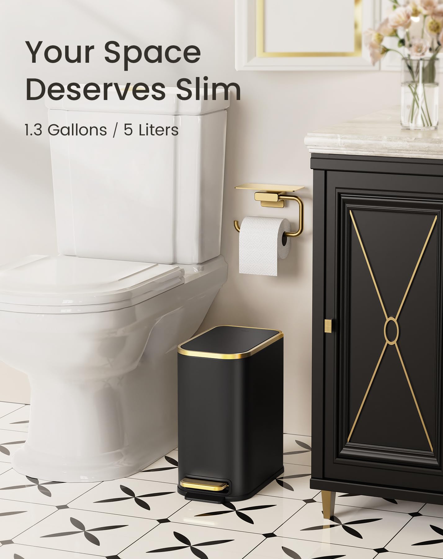 Cesun slim trash can with hidden bag design for a neat look.