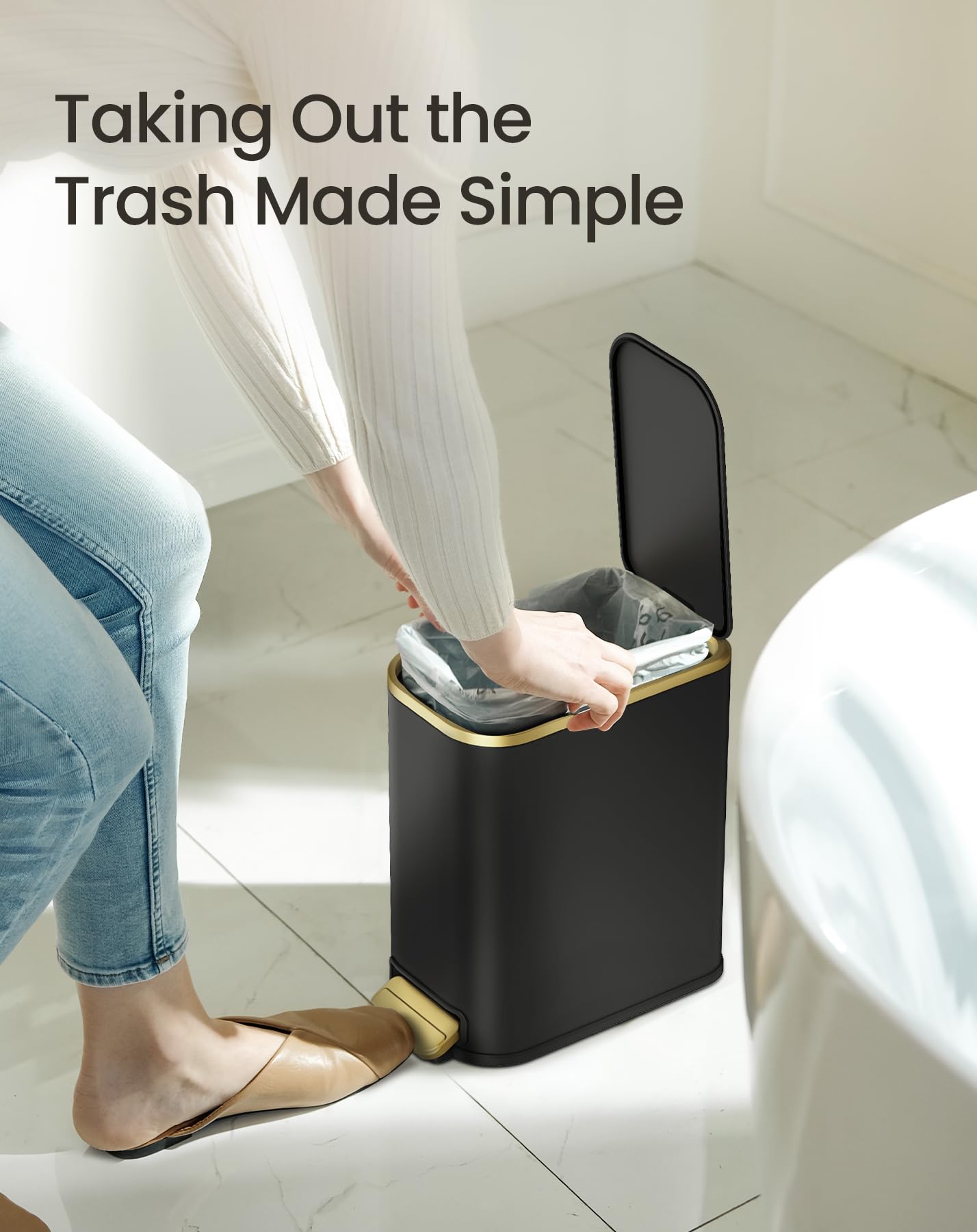 Cesun silent soft-close trash can reduces noise during use.