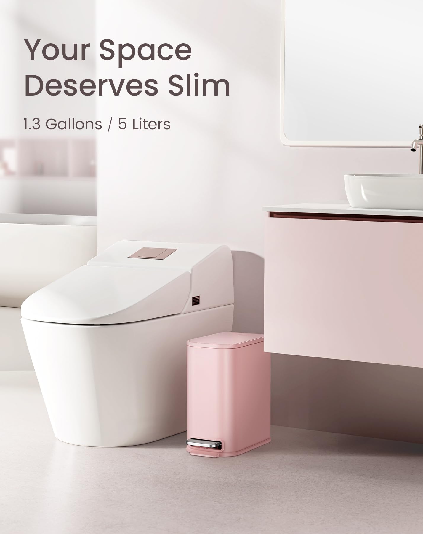 Cesun pink trash can with soft-close pedal for quiet disposal.
