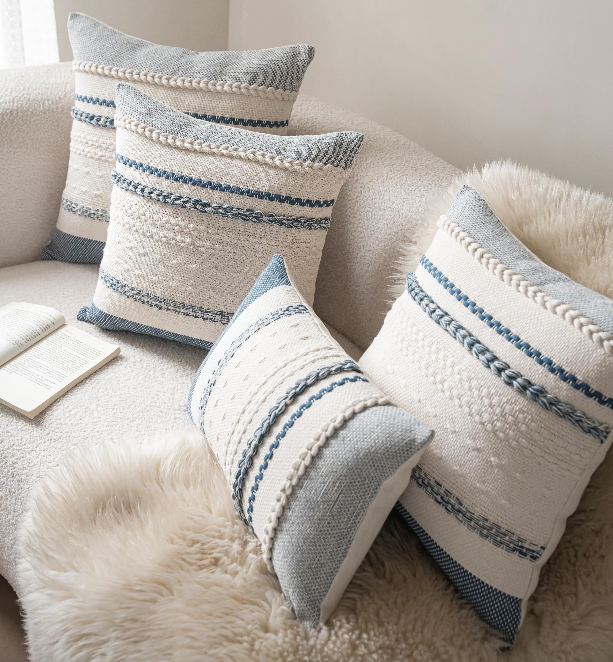 Cethom blue striped weave close-up showing rustic bohemian texture for warmth